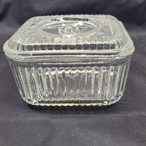Ribbed Glass Anchor Hocking Refrigerator Storage Candy Dish Inverted Knob Lid - Picture 4 of 14